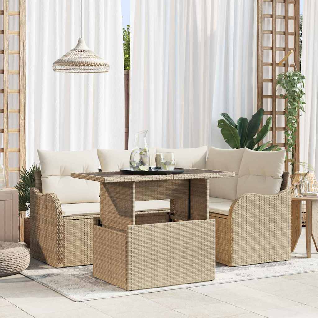 vidaXL Zestaw Sof na Ogród z poduszką 5 pcs Beżowy Rattan poli