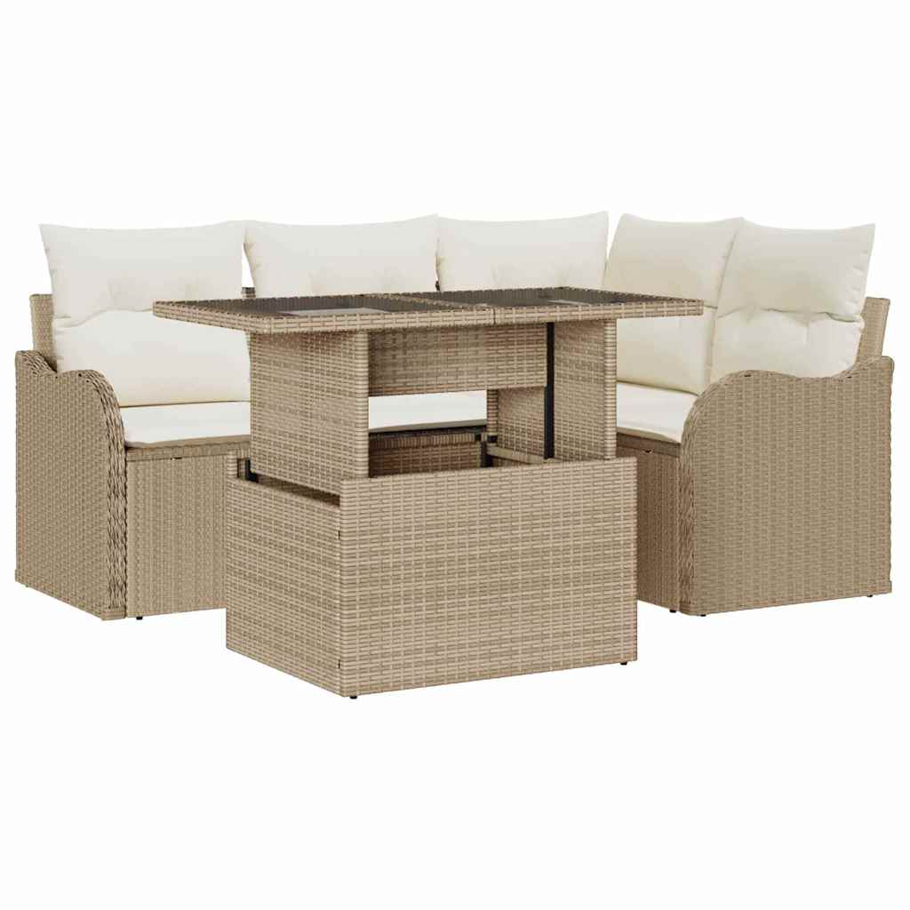 vidaXL Zestaw Sof na Ogród z poduszką 5 pcs Beżowy Rattan poli