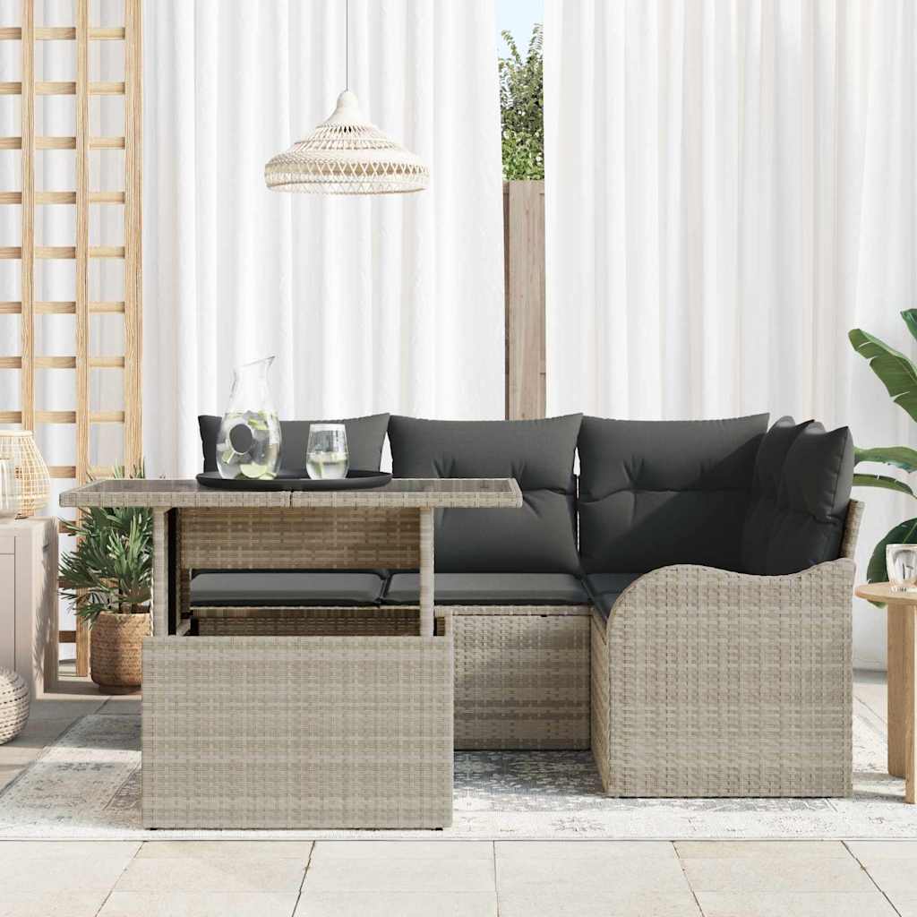 vidaXL Zestaw Sof na Ogród z poduszką 5 pcs Jasnoszary Rattan poli