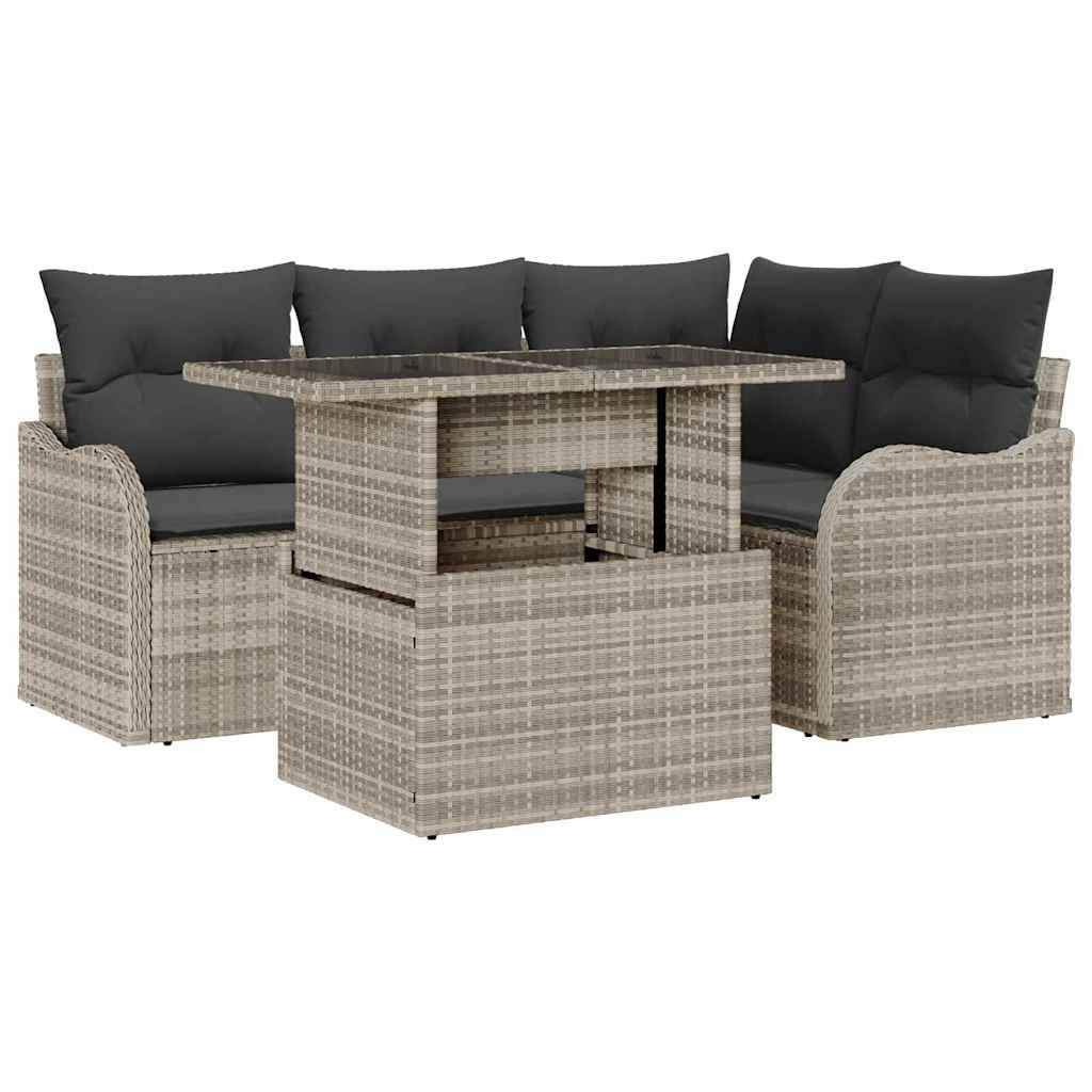 vidaXL Zestaw Sof na Ogród z poduszką 5 pcs Jasnoszary Rattan poli