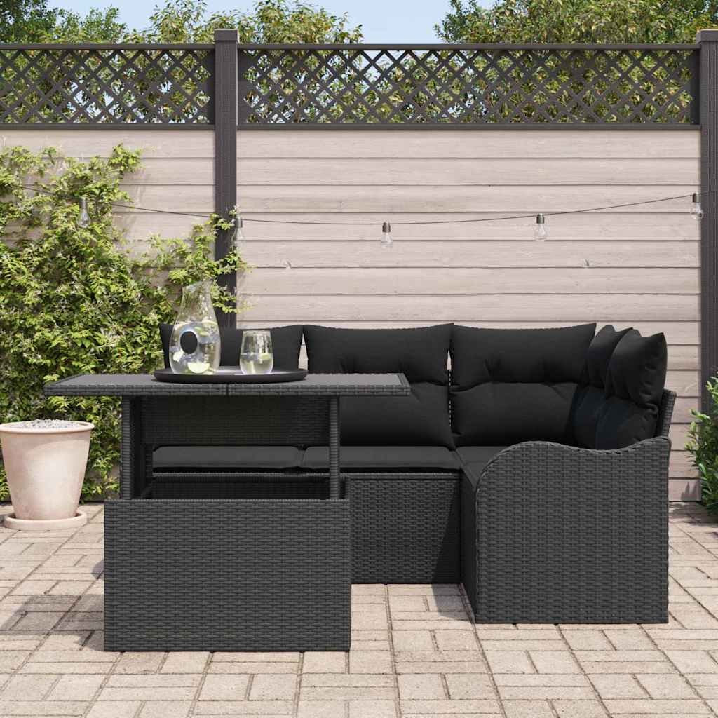 vidaXL Zestaw Sof na Ogród z poduszką 5 pcs Czarny Rattan poli