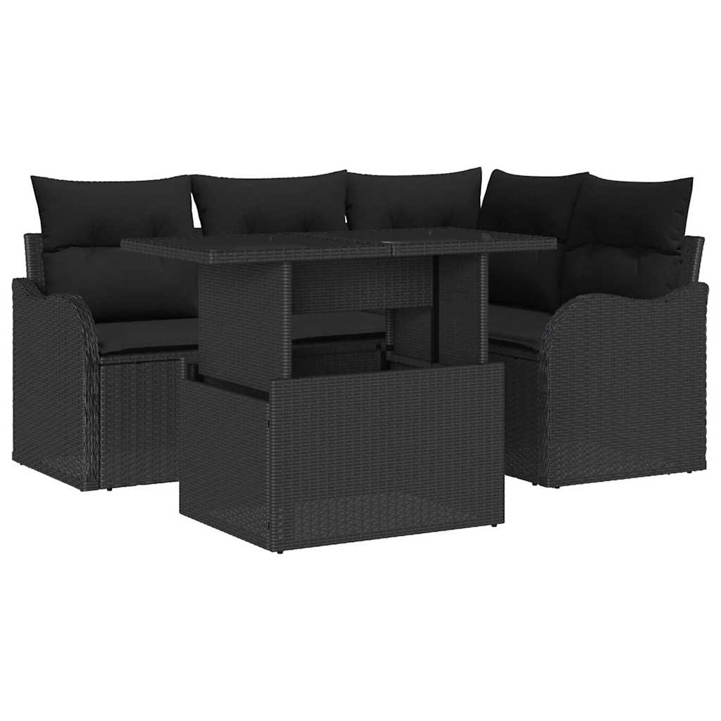 vidaXL Zestaw Sof na Ogród z poduszką 5 pcs Czarny Rattan poli