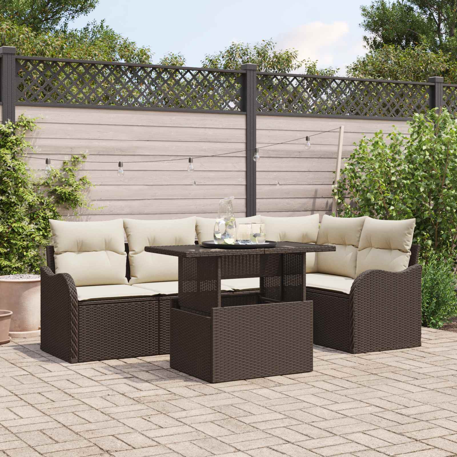 vidaXL Zestaw Sof na Ogród z poduszką 6 pcs Brązowy Rattan poli