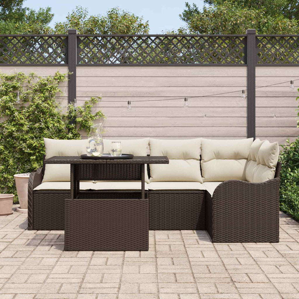 vidaXL Zestaw Sof na Ogród z poduszką 6 pcs Brązowy Rattan poli