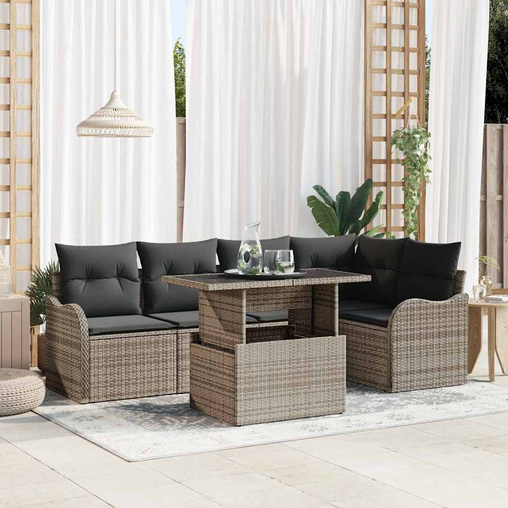 vidaXL Zestaw Sof na Ogród z poduszką 6 pcs Szary Rattan poli