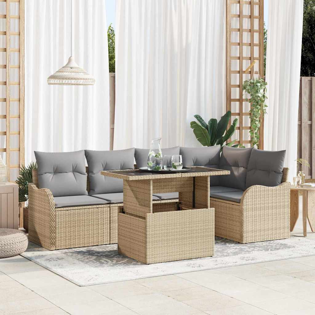 vidaXL Zestaw Sof na Ogród z poduszką 6 pcs Beżowy Rattan poli