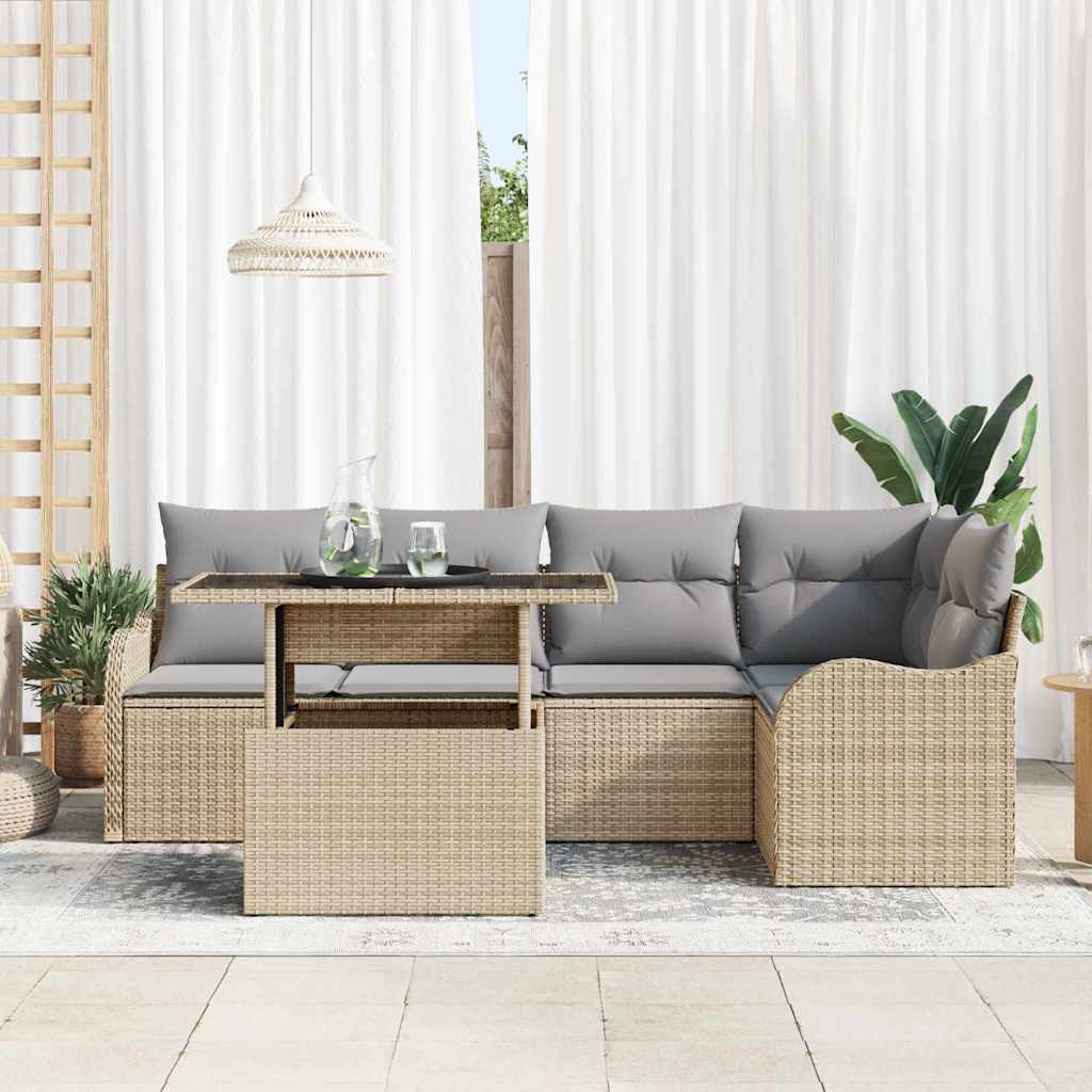vidaXL Zestaw Sof na Ogród z poduszką 6 pcs Beżowy Rattan poli