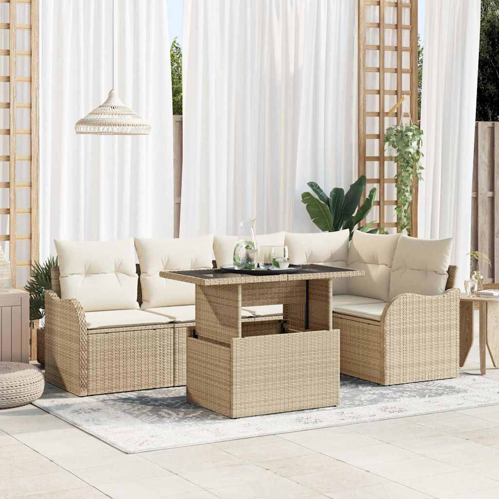 vidaXL Zestaw Sof na Ogród z poduszką 6 pcs Beżowy Rattan poli