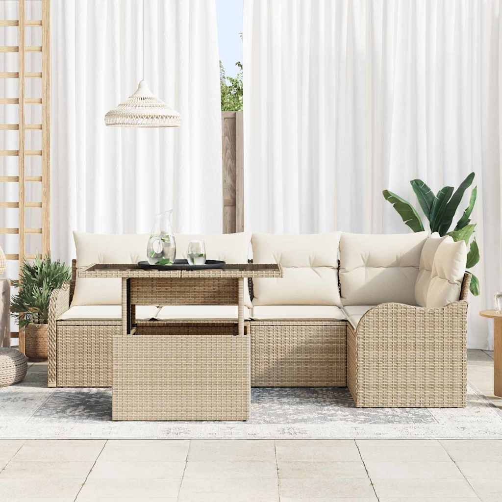 vidaXL Zestaw Sof na Ogród z poduszką 6 pcs Beżowy Rattan poli