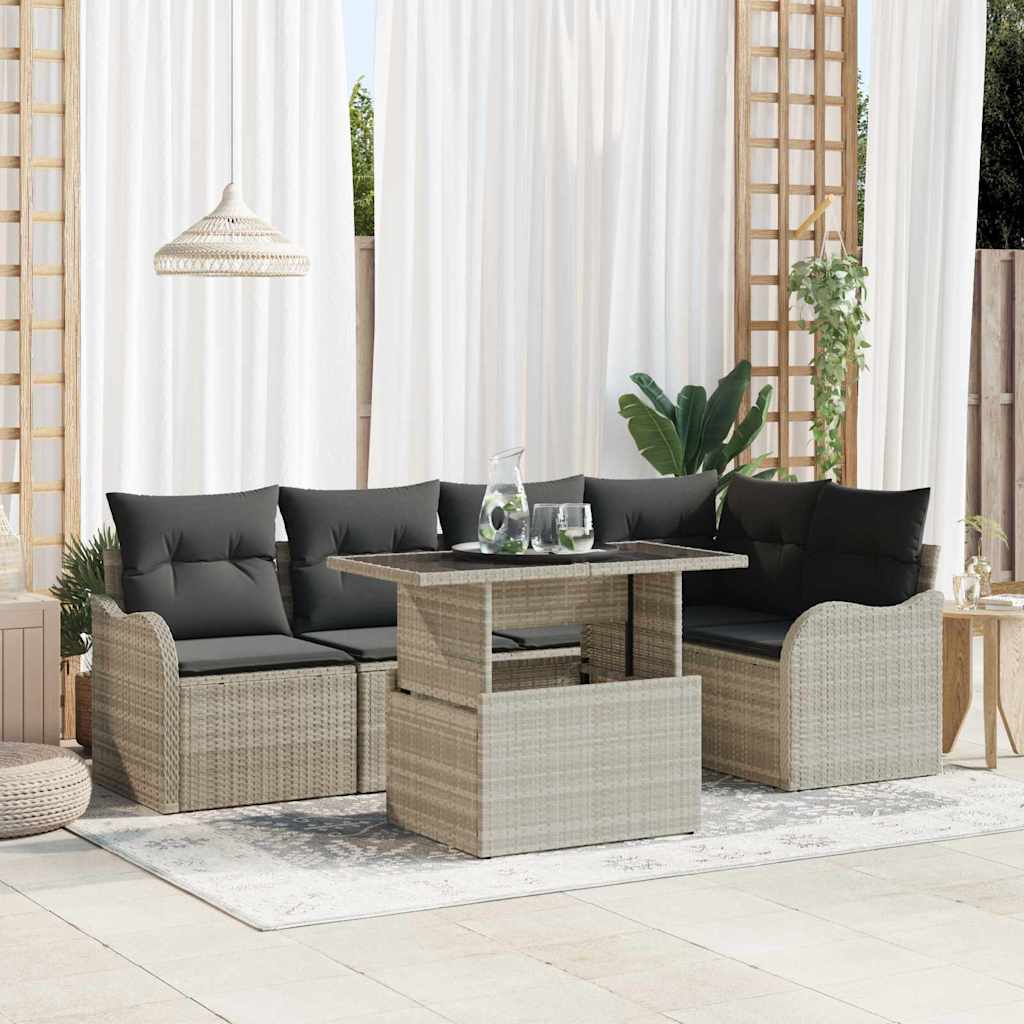 vidaXL Zestaw Sof na Ogród z poduszką 6 pcs Jasnoszary Rattan poli