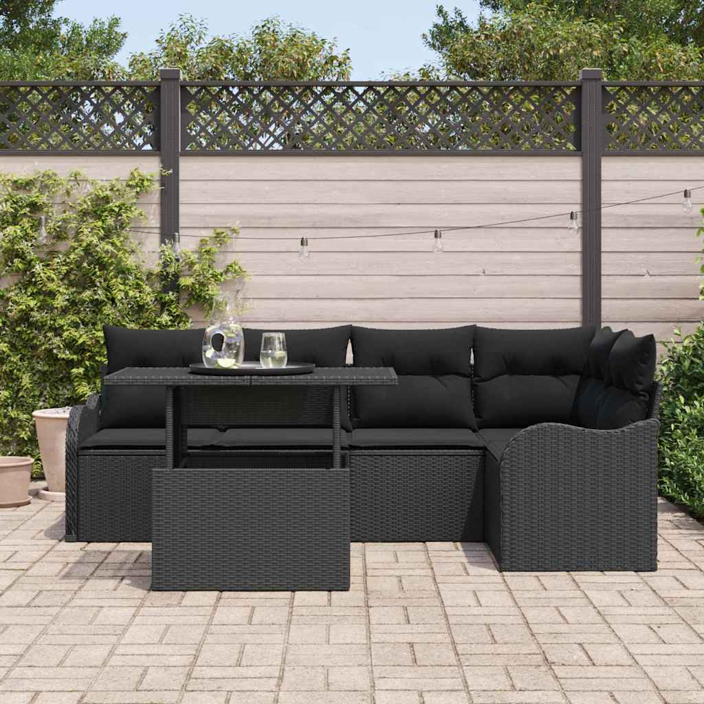 vidaXL Zestaw Sof na Ogród z poduszką 6 pcs Czarny Rattan poli