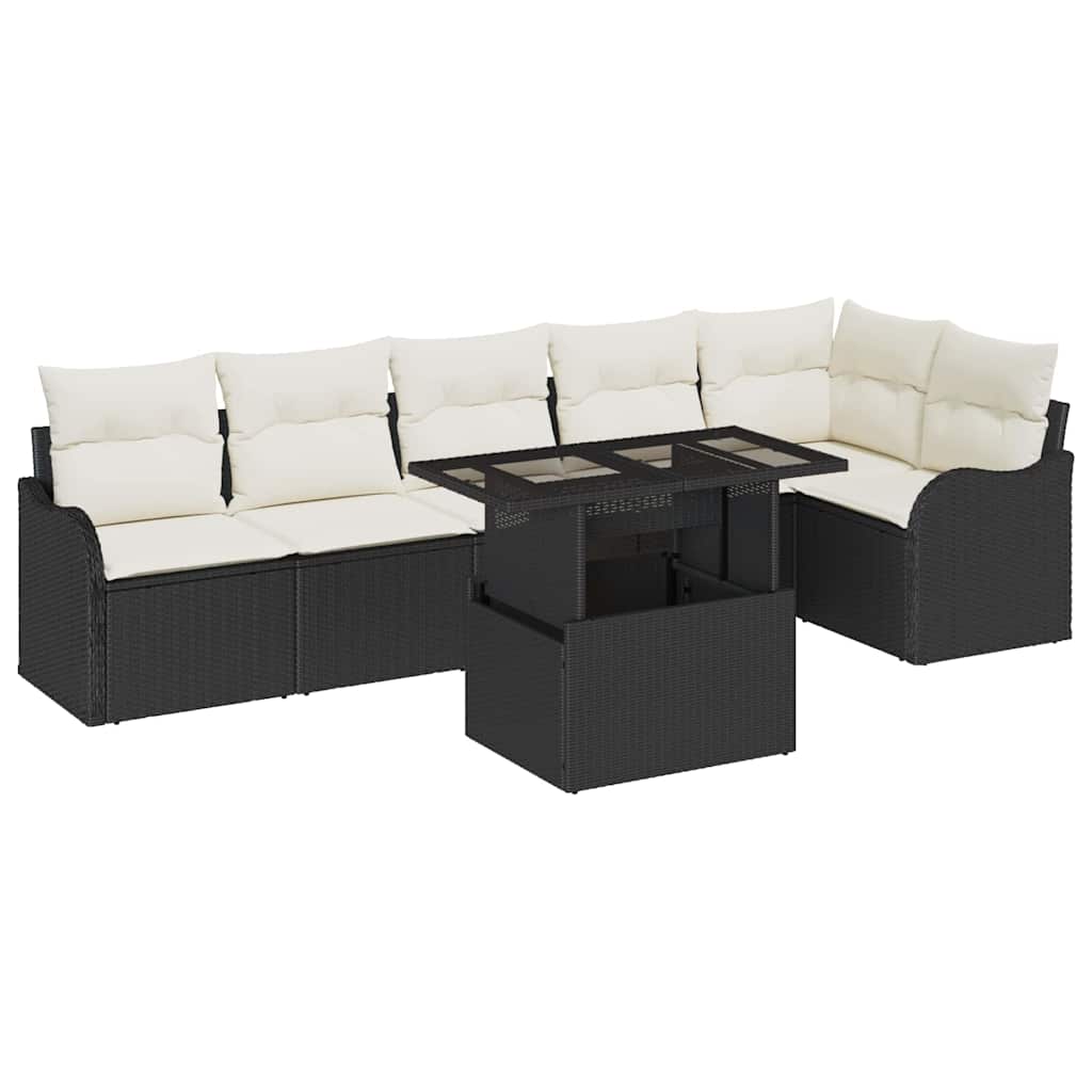 vidaXL Zestaw Sof na Ogród z poduszką 7 pcs Czarny Rattan poli