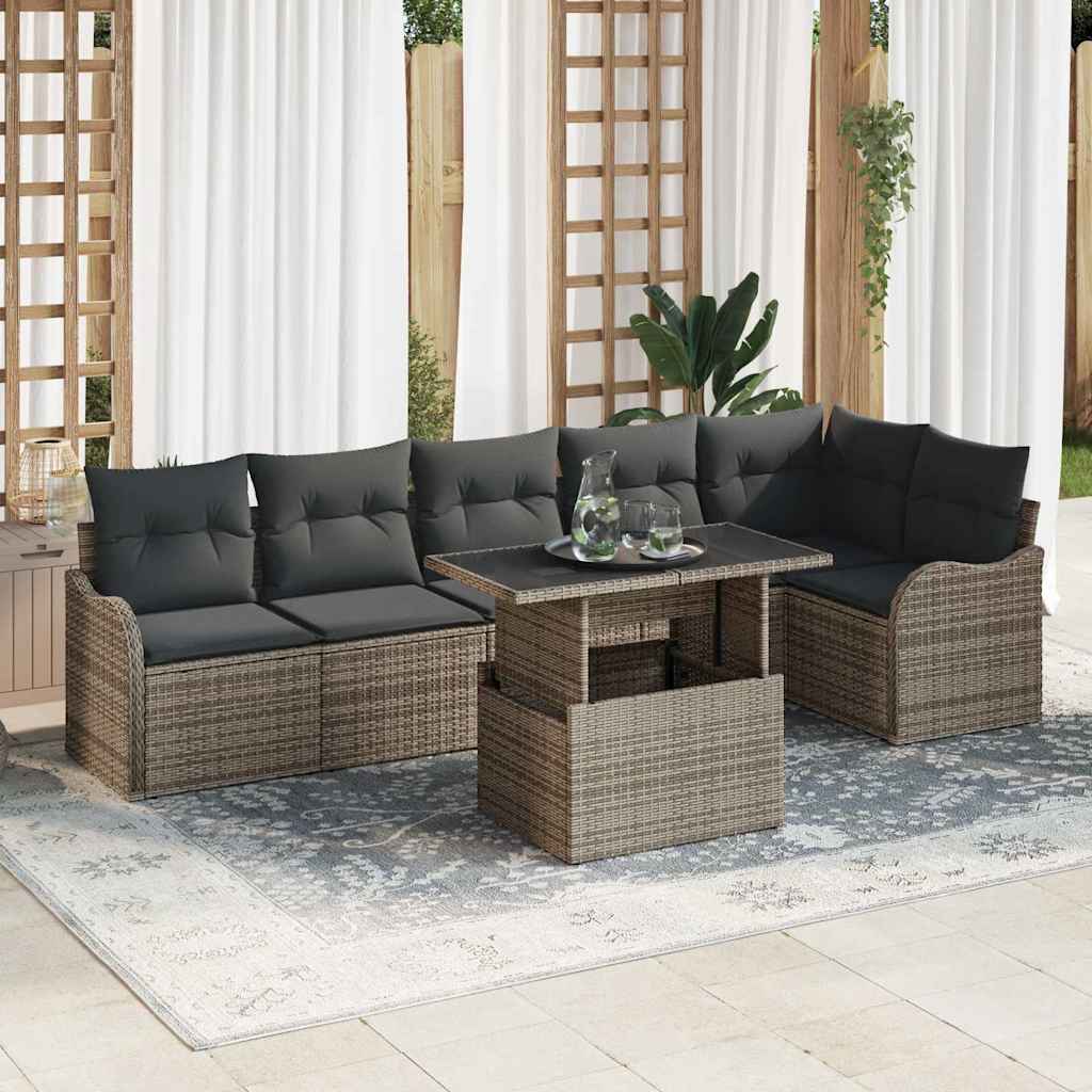 vidaXL Zestaw Sof na Ogród z poduszką 7 pcs Szary Rattan poli