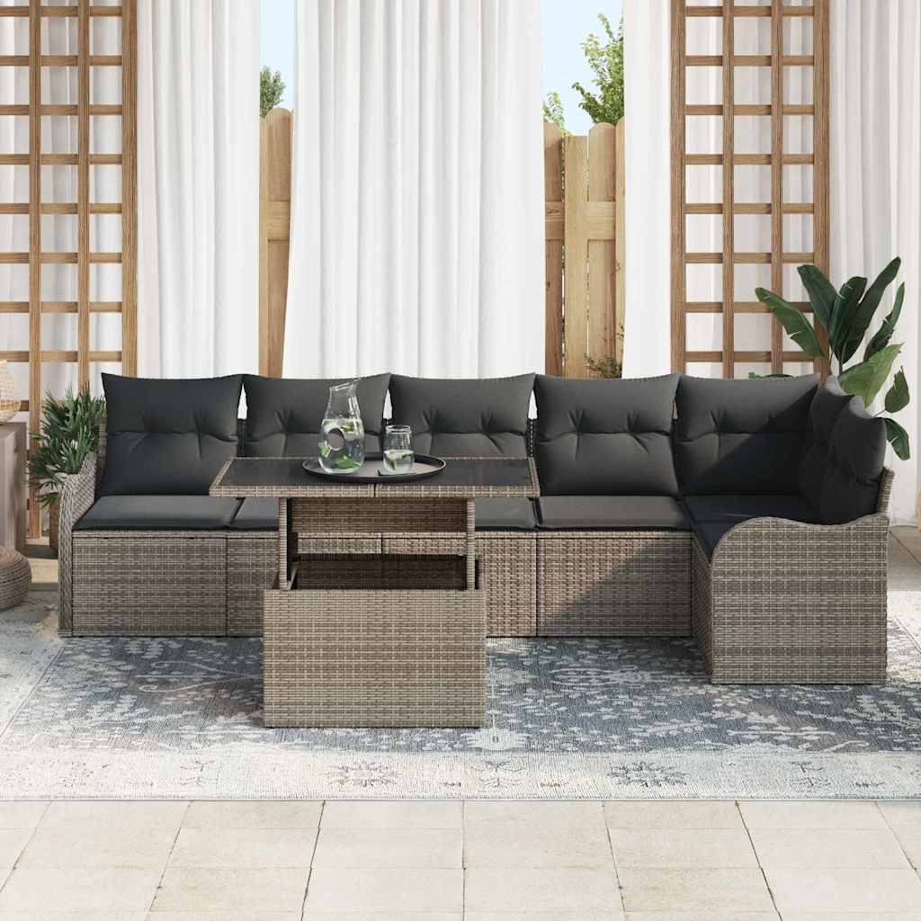 vidaXL Zestaw Sof na Ogród z poduszką 7 pcs Szary Rattan poli