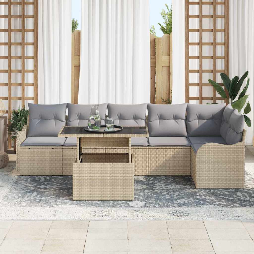 vidaXL Zestaw Sof na Ogród z poduszką 7 pcs Beżowy Rattan poli