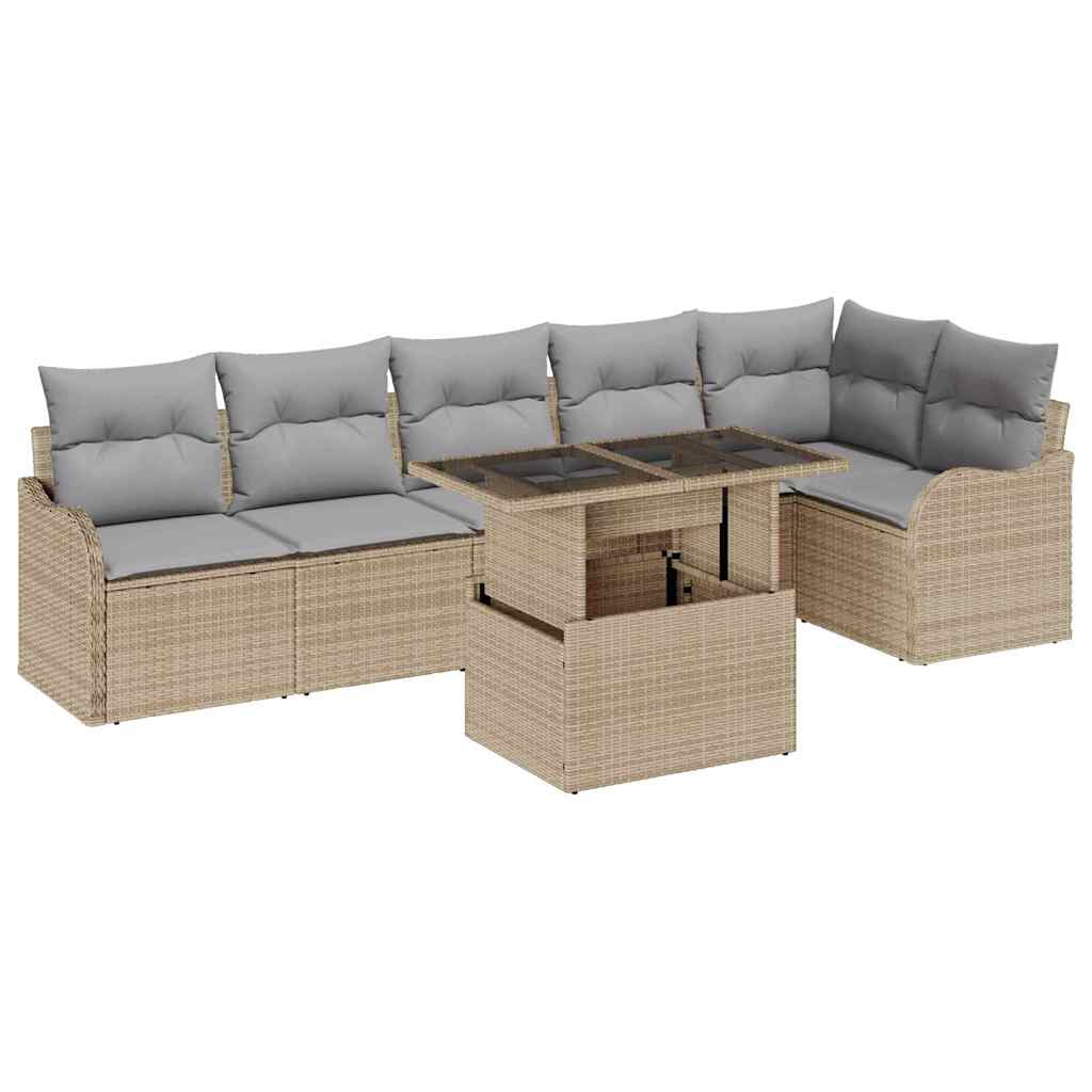 vidaXL Zestaw Sof na Ogród z poduszką 7 pcs Beżowy Rattan poli