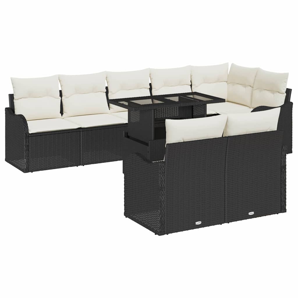 vidaXL Zestaw Sof na Ogród z poduszką 9 pcs Czarny Rattan poli