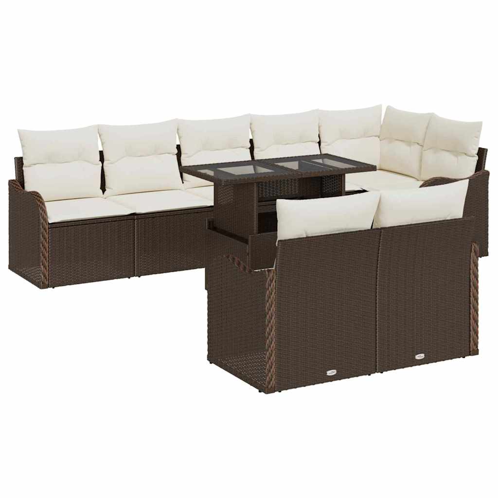 vidaXL Zestaw Sof na Ogród z poduszką 9 pcs Brązowy Rattan poli