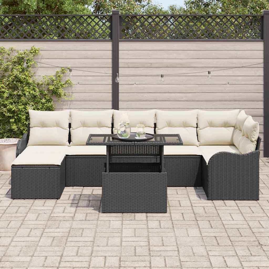 vidaXL Zestaw Sof na Ogród z poduszką 8 pcs Czarny Polirattan