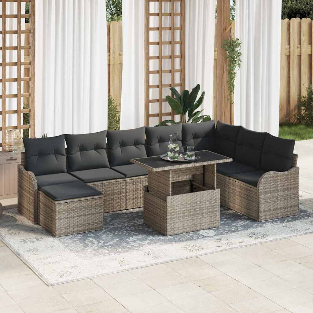 vidaXL Zestaw Sof na Ogród z poduszką 9 pcs Szary Polirattan