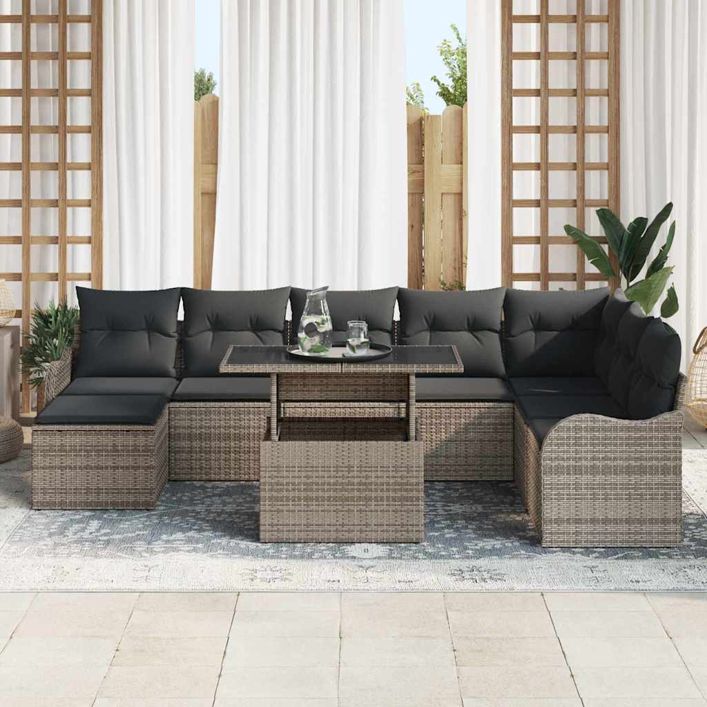vidaXL Zestaw Sof na Ogród z poduszką 9 pcs Szary Polirattan