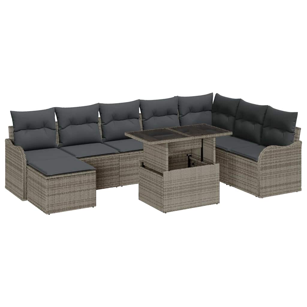 vidaXL Zestaw Sof na Ogród z poduszką 9 pcs Szary Polirattan
