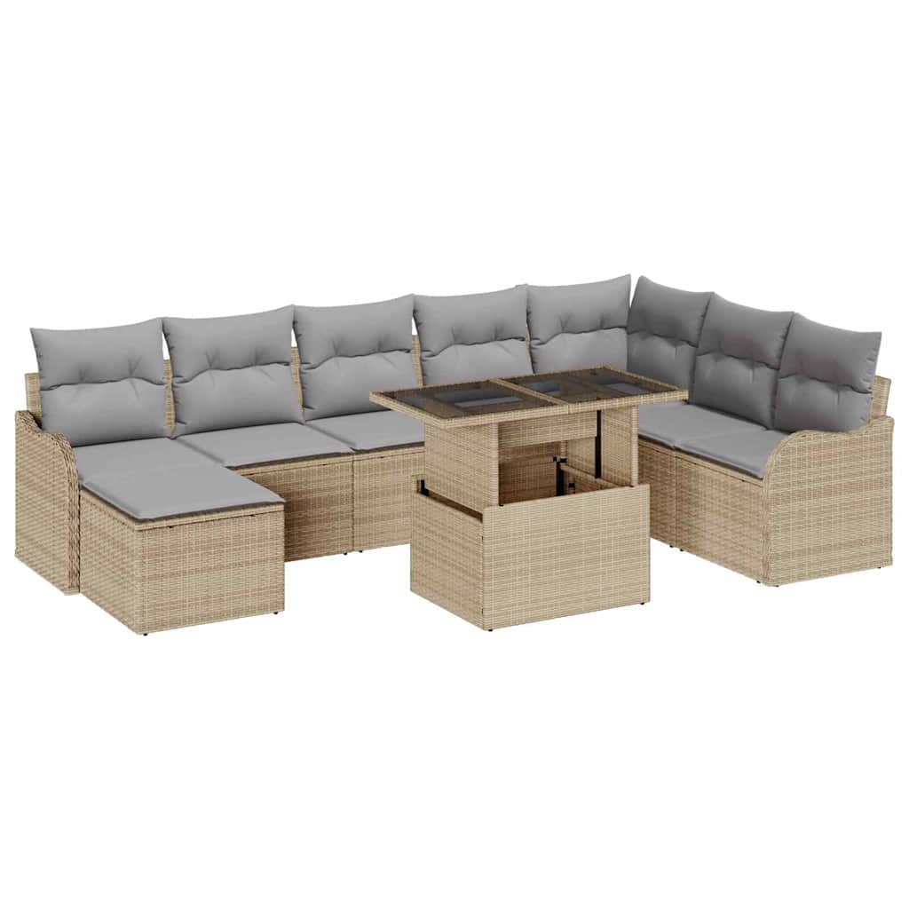 vidaXL Zestaw Sof na Ogród z poduszką 9 pcs Beżowy Polirattan