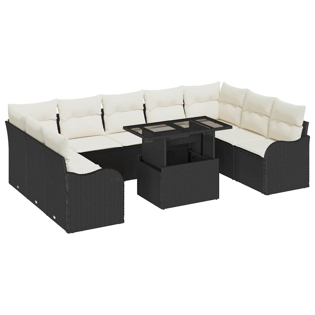 vidaXL Zestaw Sof na Ogród z poduszką 10 pcs Czarny Rattan poli