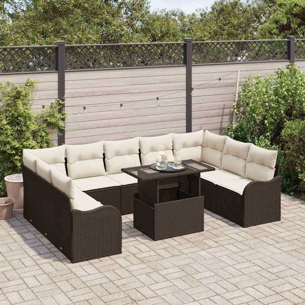 vidaXL Zestaw Sof na Ogród z poduszką 10 pcs Brązowy Rattan poli