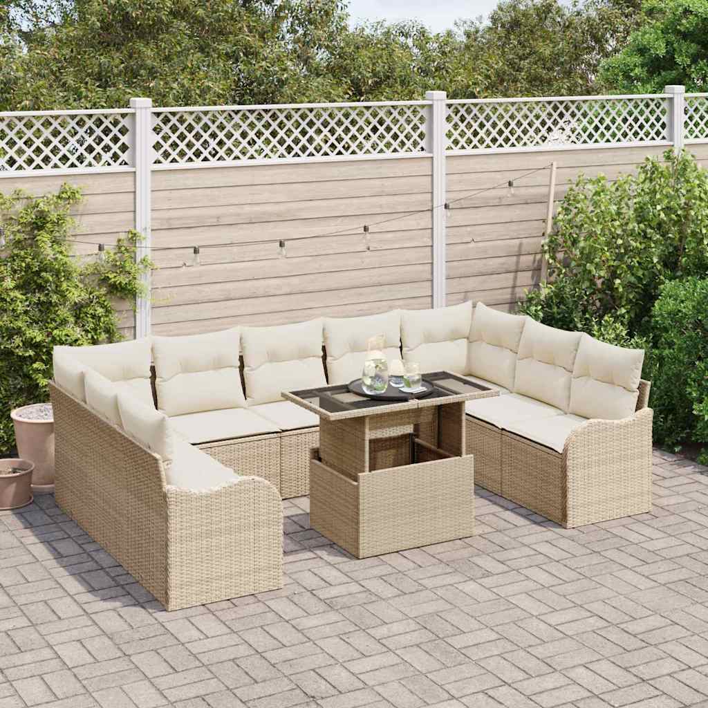 vidaXL Zestaw Sof na Ogród z poduszką 10 pcs Beżowy Rattan poli