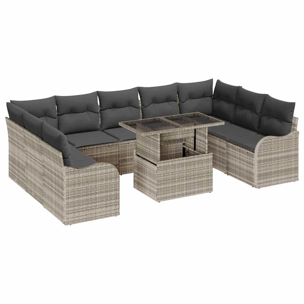 vidaXL Zestaw Sof na Ogród z poduszką 10 pcs Jasnoszary Rattan poli