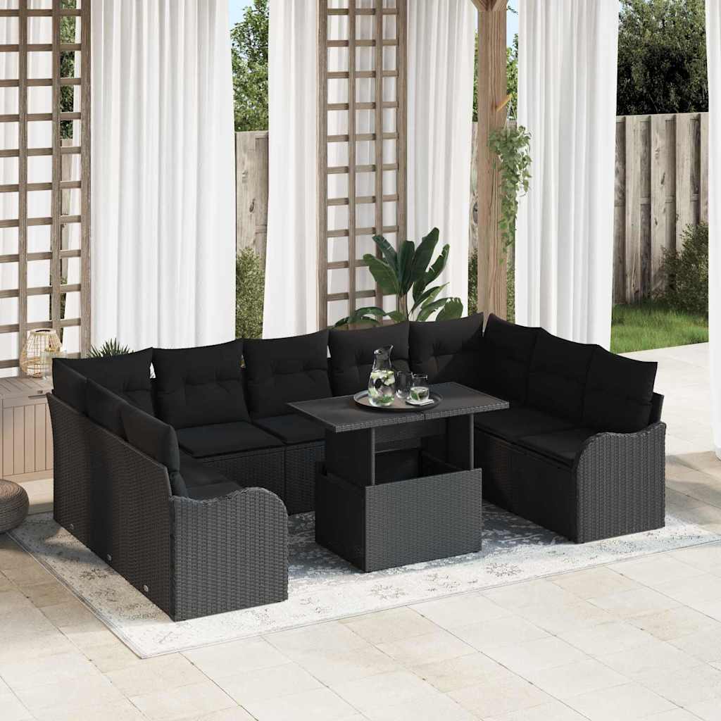 vidaXL Zestaw Sof na Ogród z poduszką 10 pcs Czarny Rattan poli