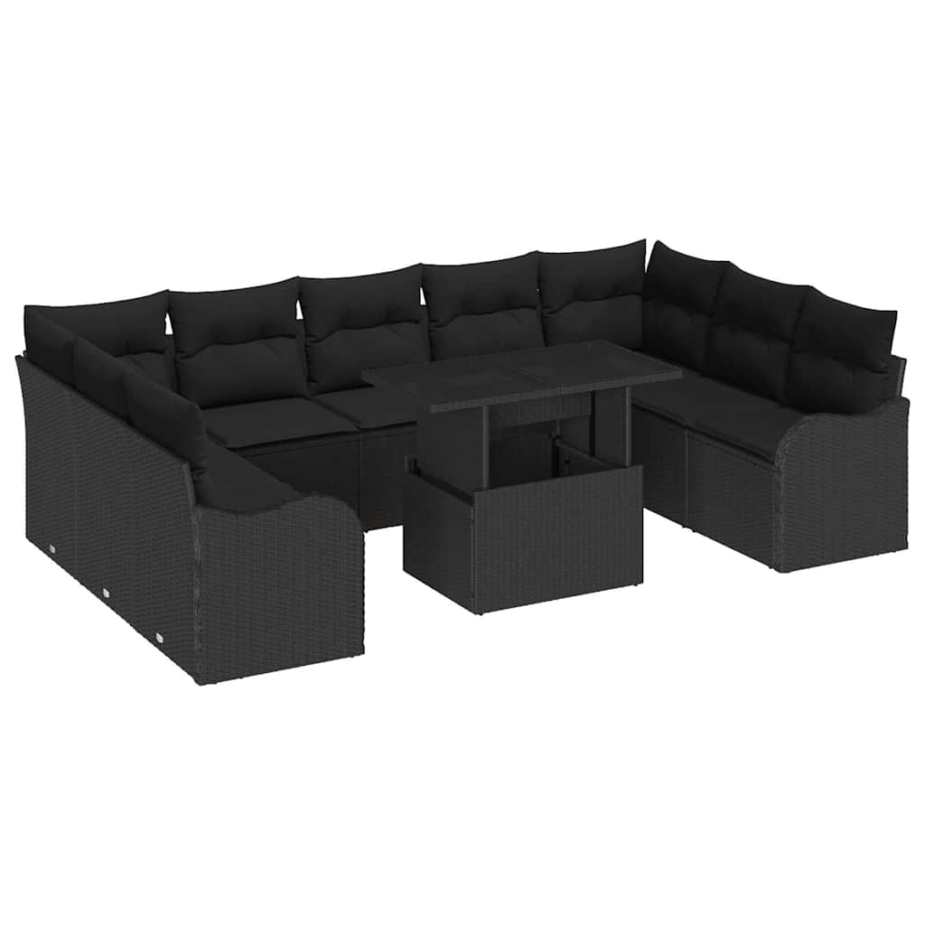 vidaXL Zestaw Sof na Ogród z poduszką 10 pcs Czarny Rattan poli