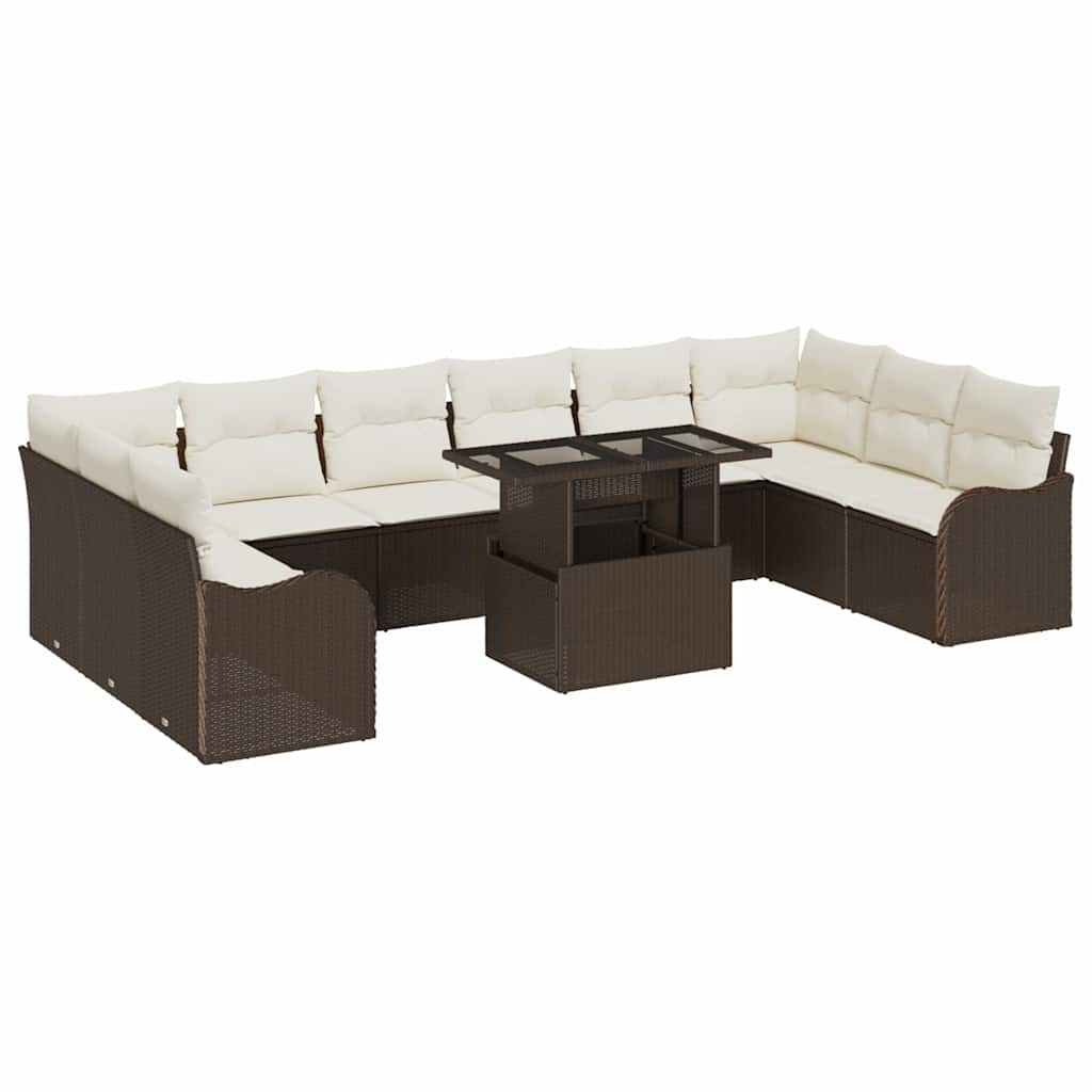 vidaXL Zestaw Sof na Ogród z poduszką 11 pcs Brązowy Rattan poli