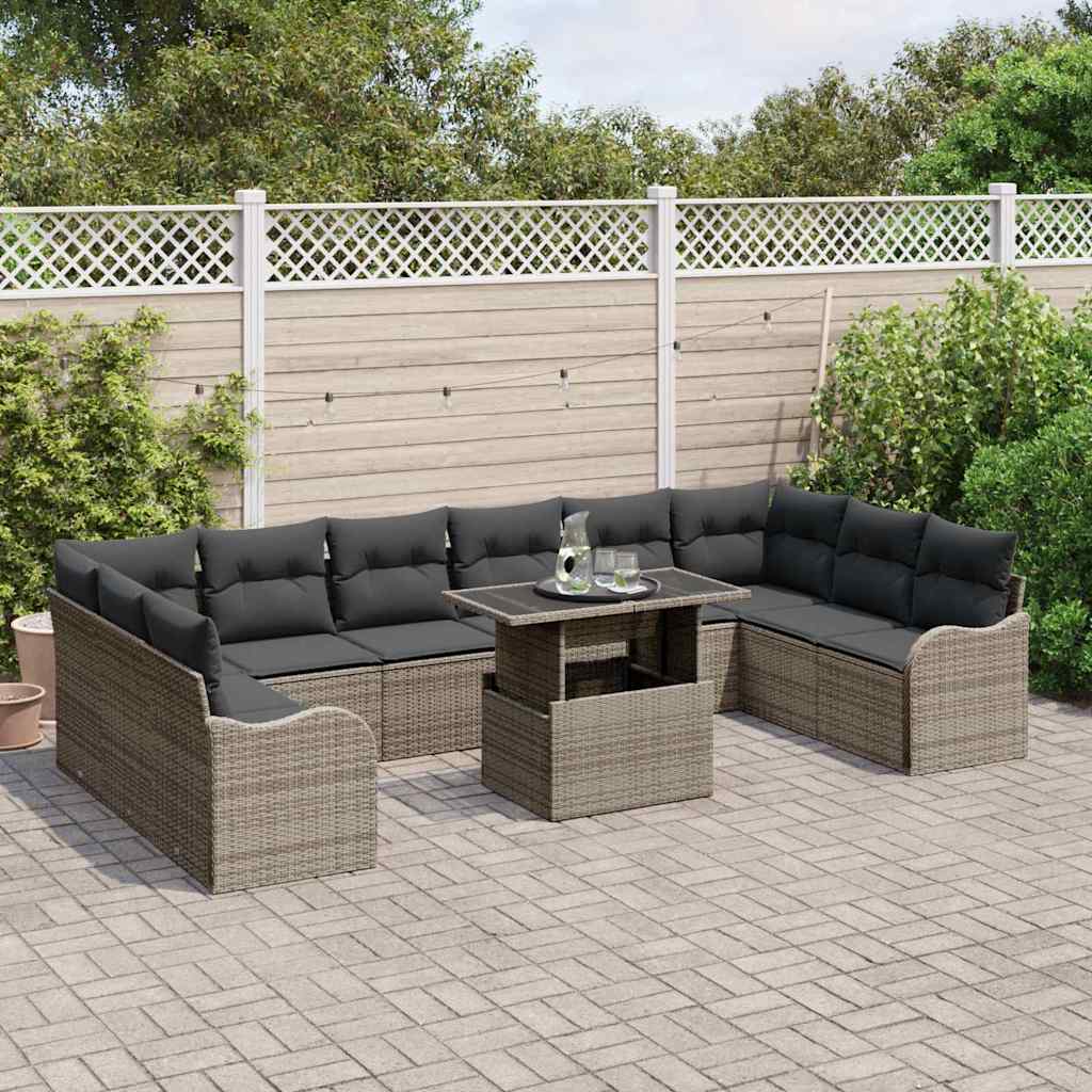 vidaXL Zestaw Sof na Ogród z poduszką 11 pcs Szary Rattan poli