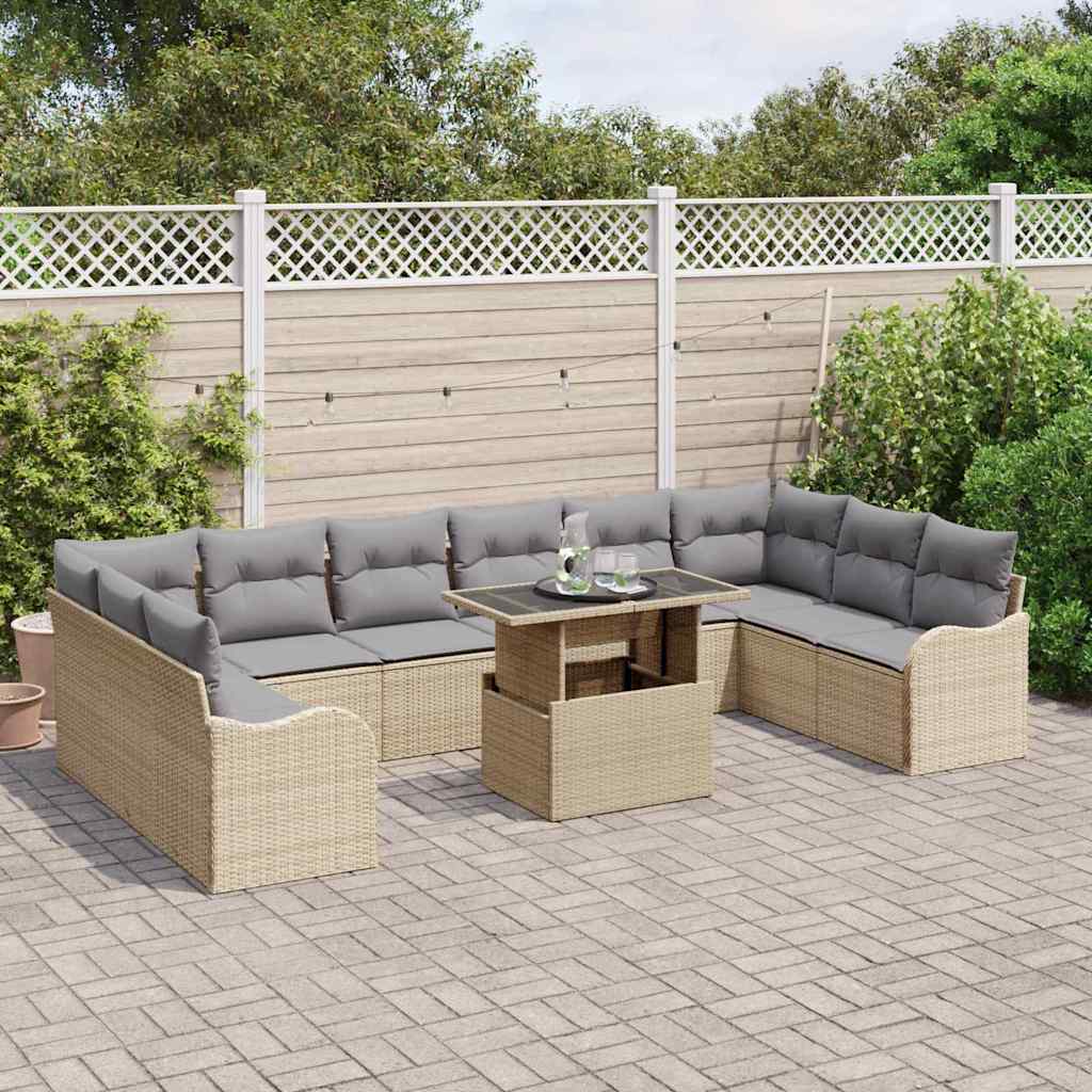 vidaXL Zestaw Sof na Ogród z poduszką 11 pcs Beżowy Rattan poli