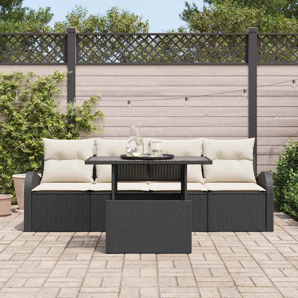 vidaXL Zestaw Sof na Ogród z poduszką 5 pcs Czarny Rattan poli