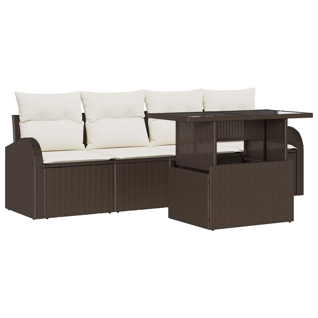 vidaXL Zestaw Sof na Ogród z poduszką 5 pcs Brązowy Rattan poli