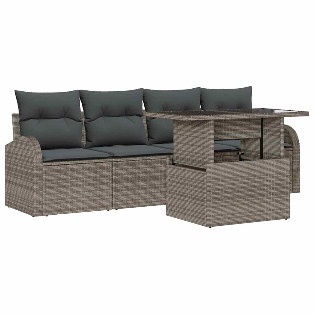 vidaXL Zestaw Sof na Ogród z poduszką 5 pcs Szary Rattan poli