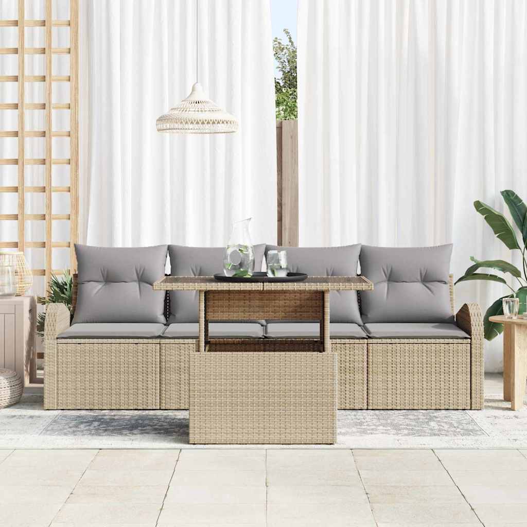 vidaXL Zestaw Sof na Ogród z poduszką 5 pcs Beżowy Rattan poli