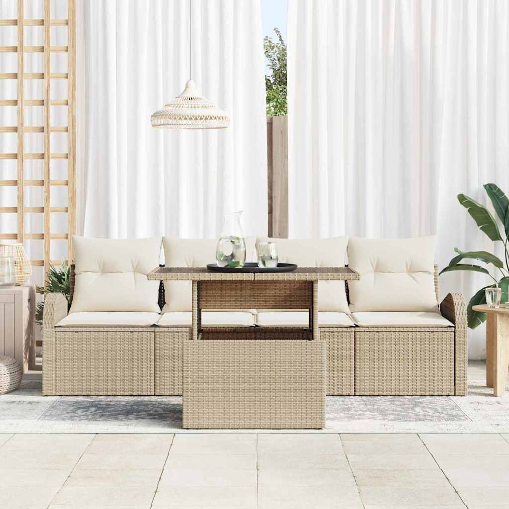 vidaXL Zestaw Sof na Ogród z poduszką 5 pcs Beżowy Rattan poli