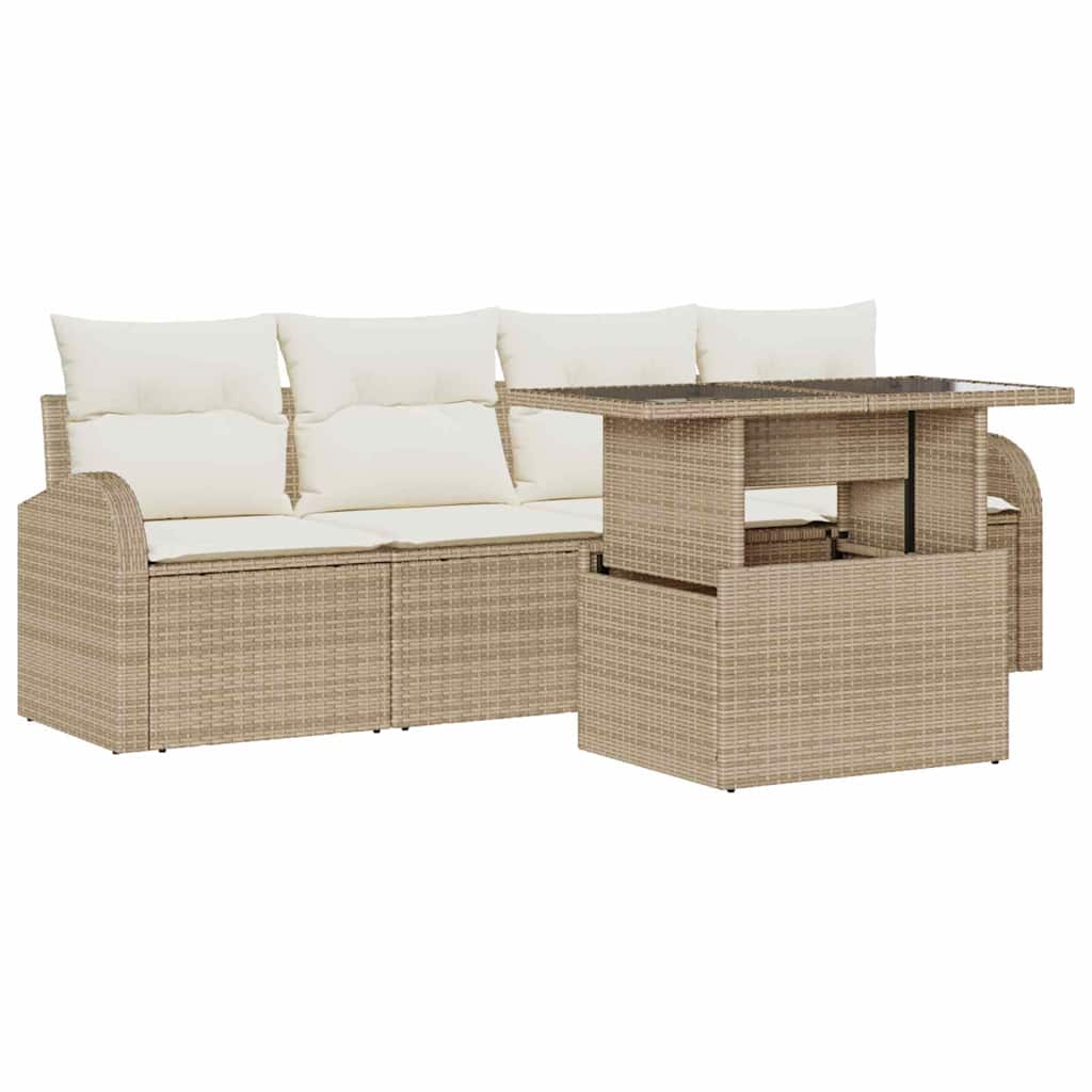 vidaXL Zestaw Sof na Ogród z poduszką 5 pcs Beżowy Rattan poli