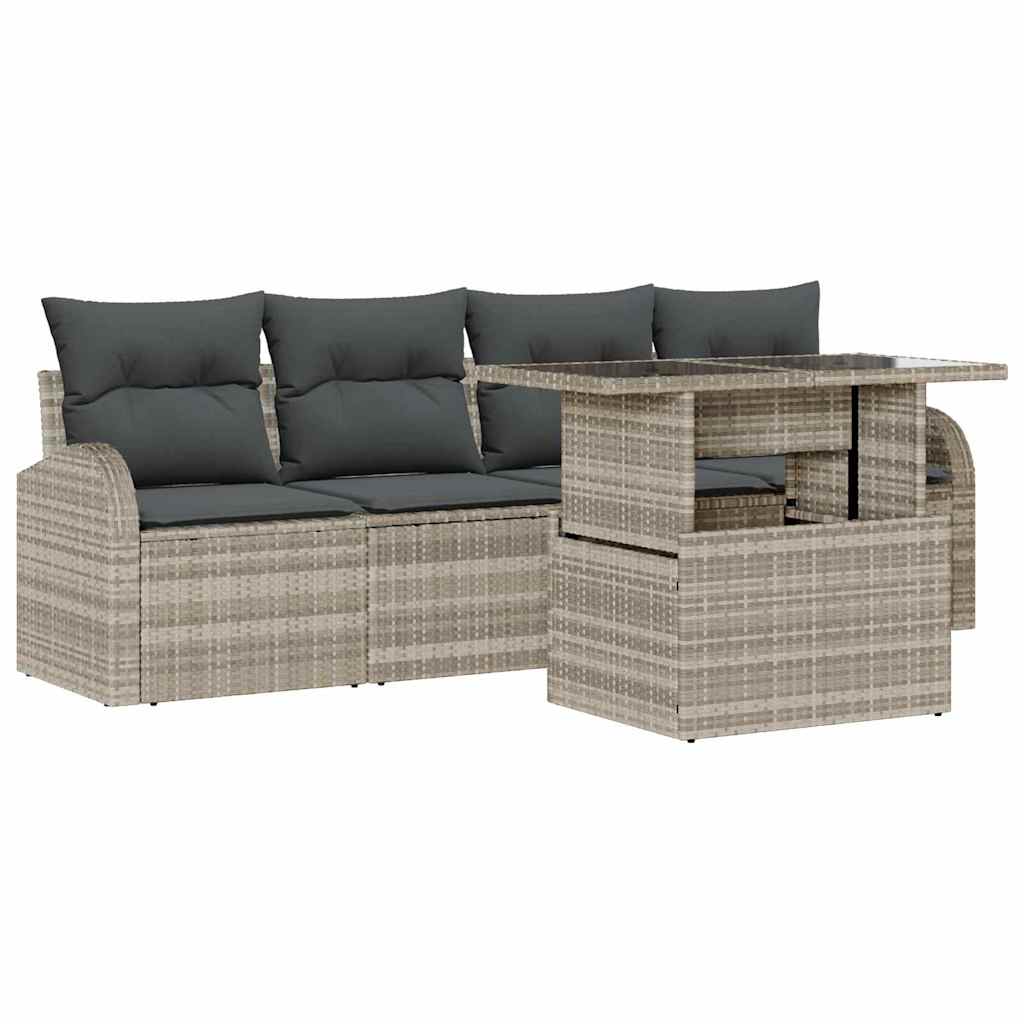 vidaXL Zestaw Sof na Ogród z poduszką 5 pcs Jasnoszary Rattan poli