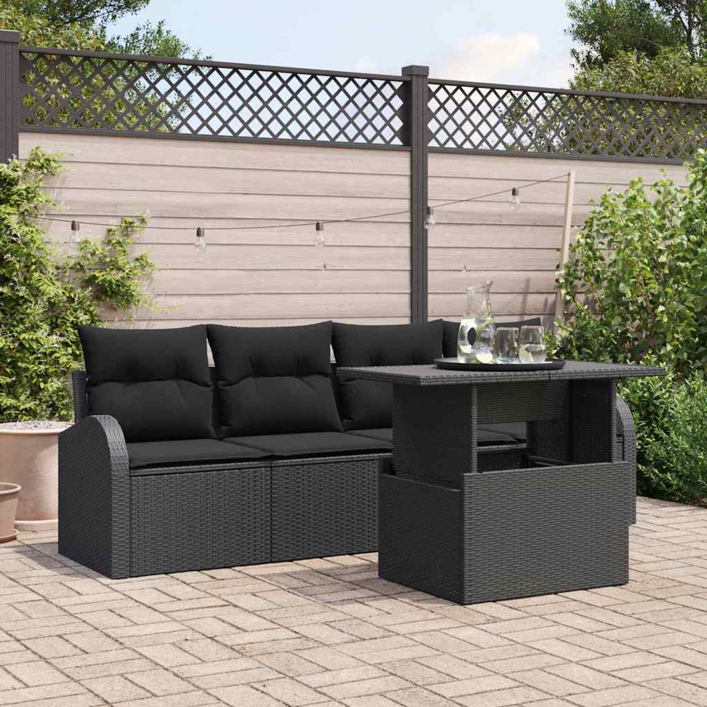 vidaXL Zestaw Sof na Ogród z poduszką 5 pcs Czarny Rattan poli