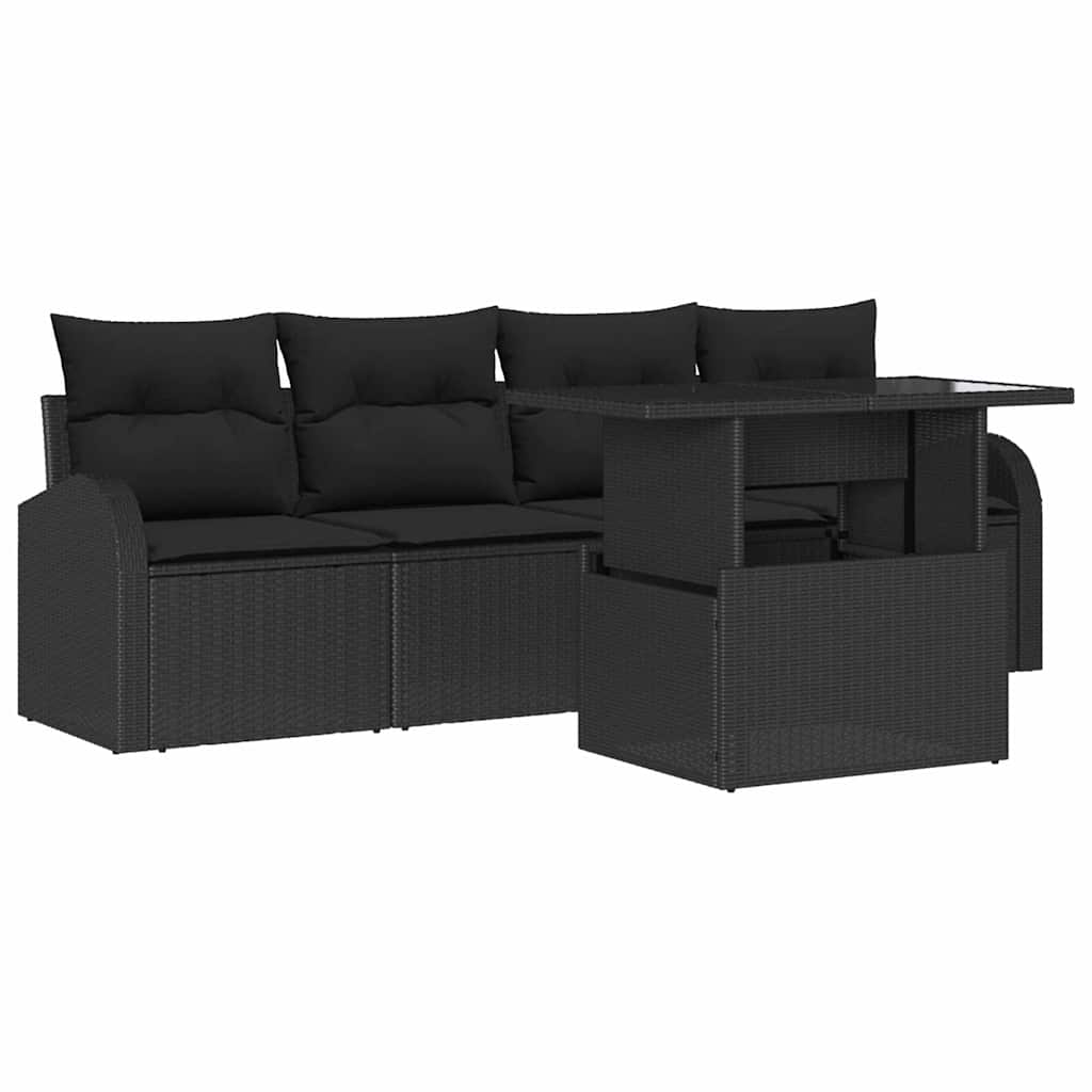 vidaXL Zestaw Sof na Ogród z poduszką 5 pcs Czarny Rattan poli