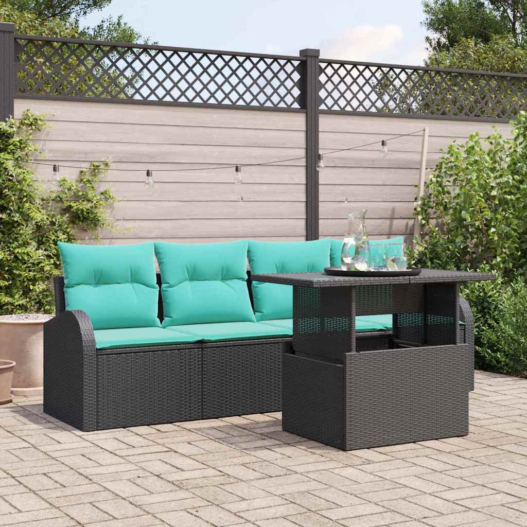 vidaXL Zestaw Sof na Ogród z poduszką 5 pcs Czarny Rattan poli