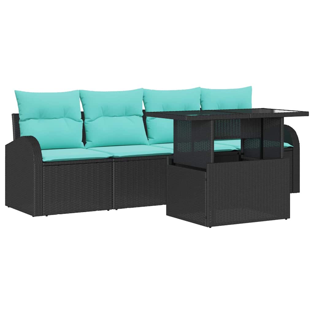 vidaXL Zestaw Sof na Ogród z poduszką 5 pcs Czarny Rattan poli