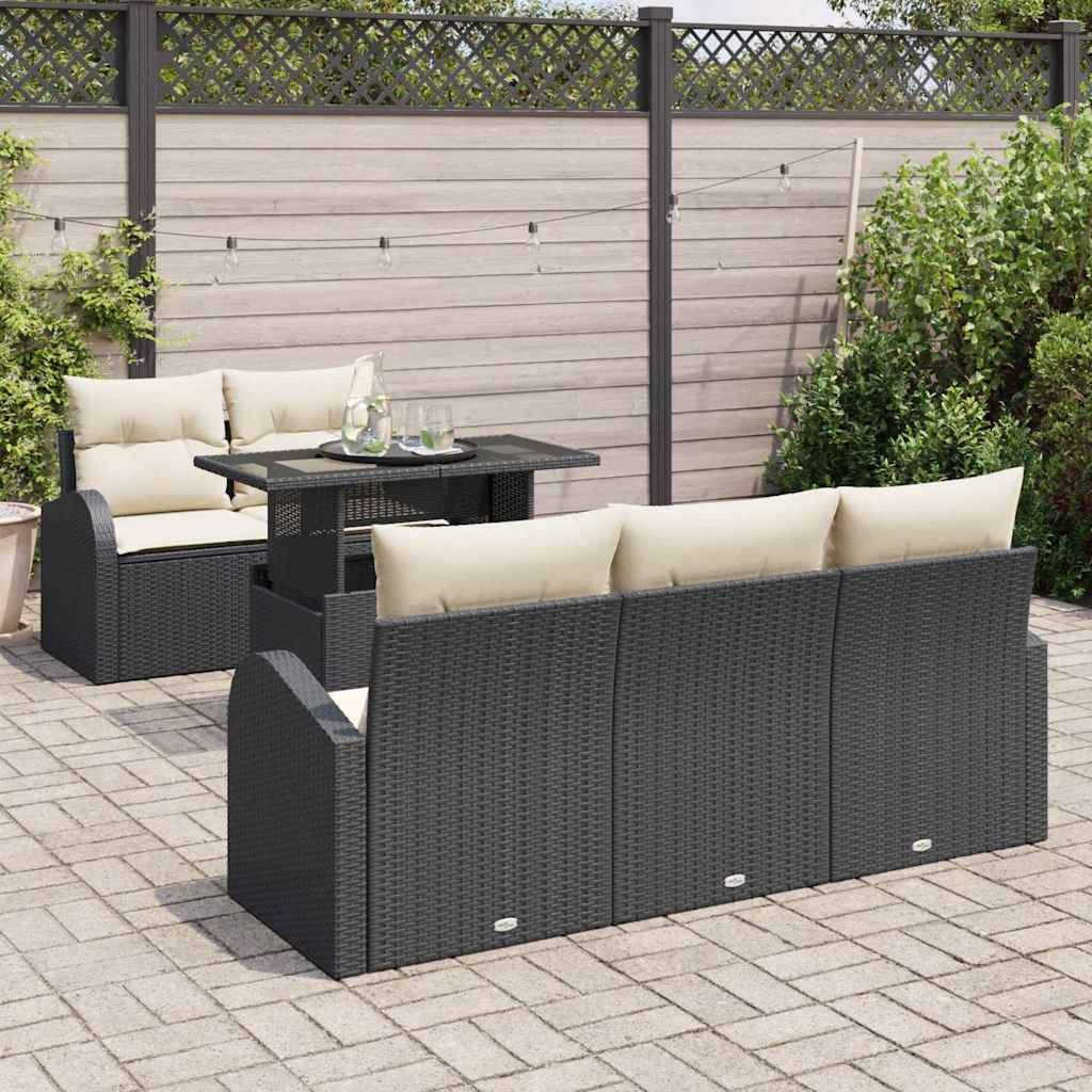 vidaXL Zestaw Sof na Ogród z poduszką 6 pcs Czarny Rattan poli