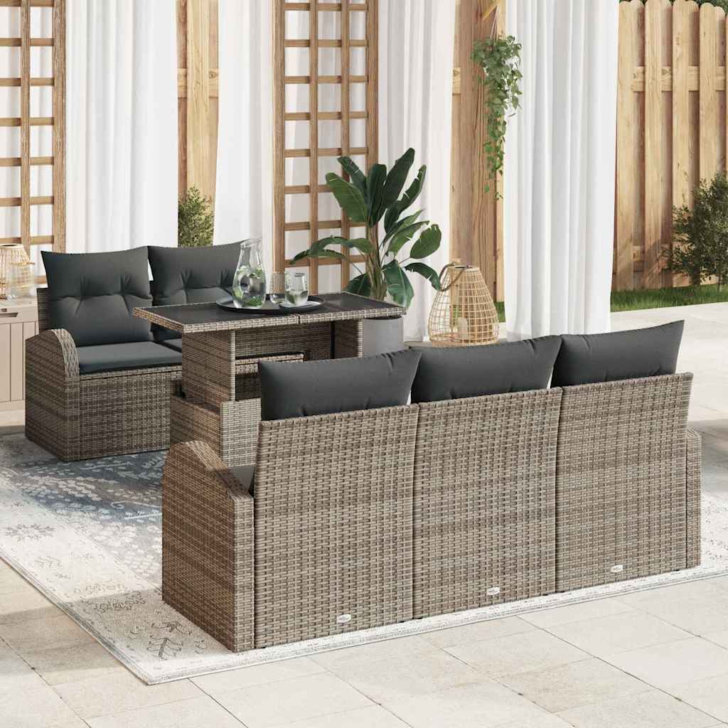 vidaXL Zestaw Sof na Ogród z poduszką 6 pcs Szary Rattan poli