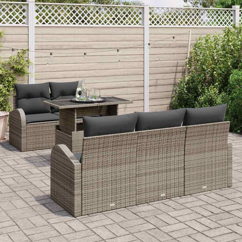 vidaXL Zestaw Sof na Ogród z poduszką 6 pcs Szary Rattan poli